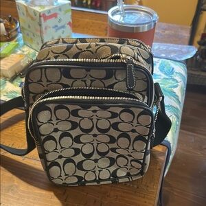 Coach Men's Black and Cream Messenger Bag